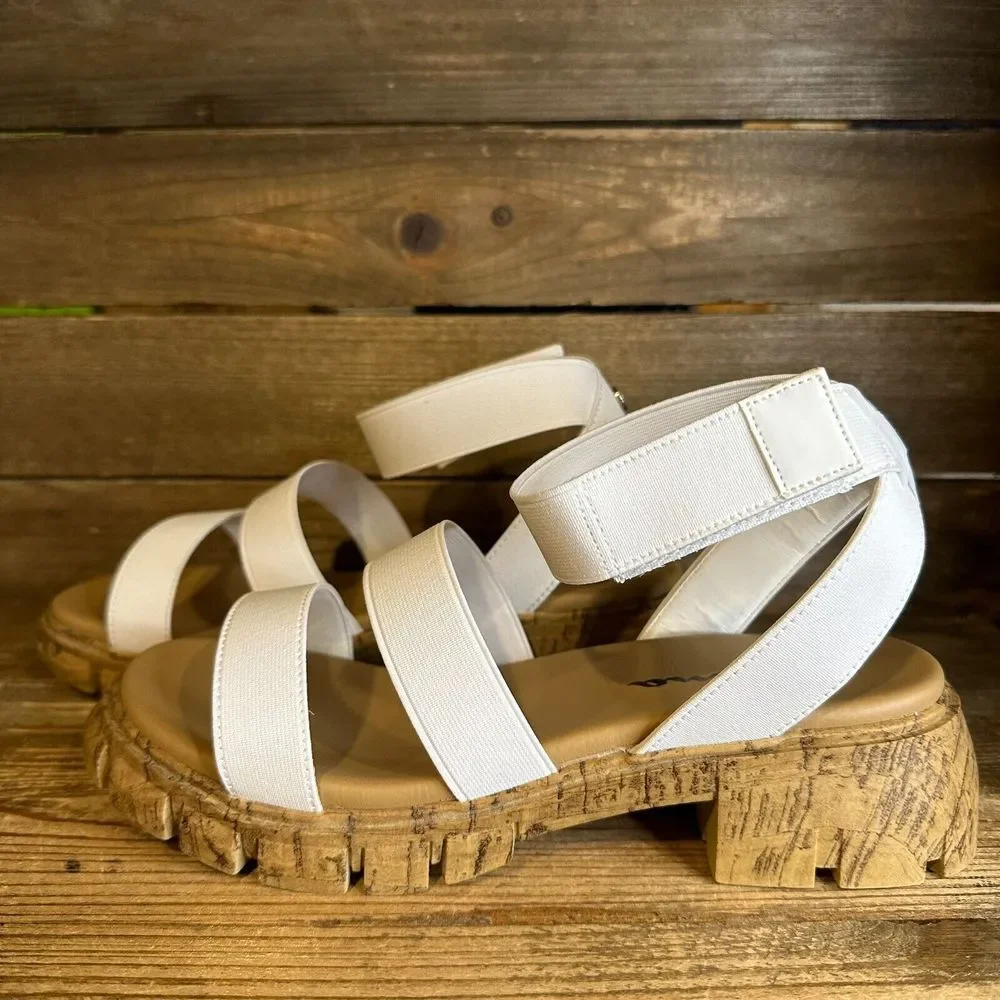 New NIB Big Kids Nina Seri White Canvas Strappy Ankle‎ Strap Sandals Size 6 Y